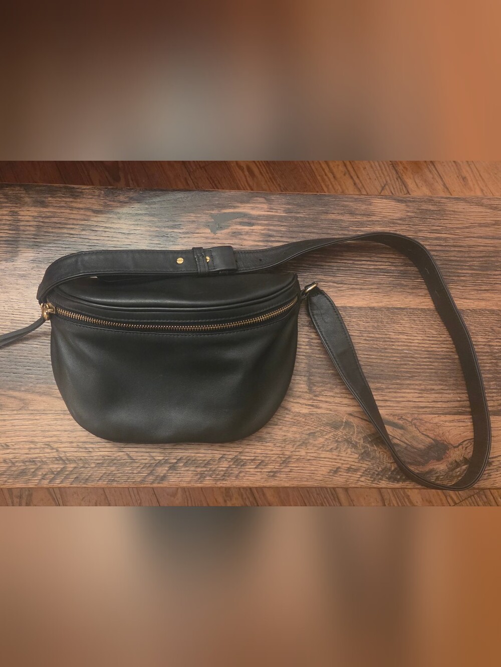 Black Hobo Juno Leather Waist Bag with Gold Zipper